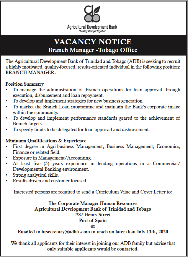 Job vacancies in trinidad and tobago 2013